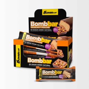 bombbar protein bar with sugar free chocolate hazelnut praline