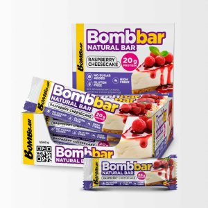bombbar protein bar with sugar free chocolate raspberry sorbet .
