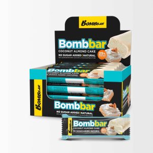 bombbar protein bar with sugar free chocolate coconut almond cake