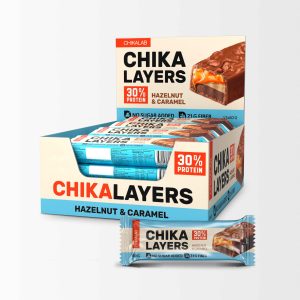 chikalayers chocolate protein bar hazelnut with caramel