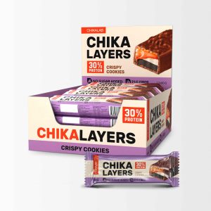 chikalayers chocolate protein bar crispy cookies with double chocolate